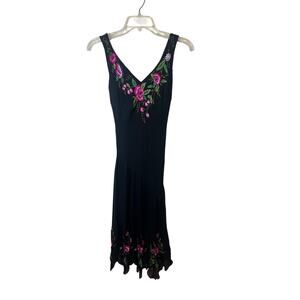 Sue Wong Vintage Silk Floral Dress Black Tank Flowy Sz 6 - Extremely Tiny Flaw